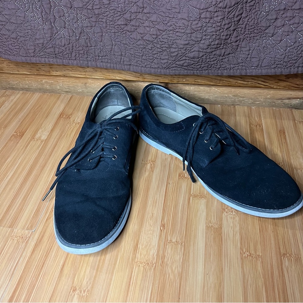 Mens Calvin Klein Navy Blue Sude Loafers with White Contrast Sole